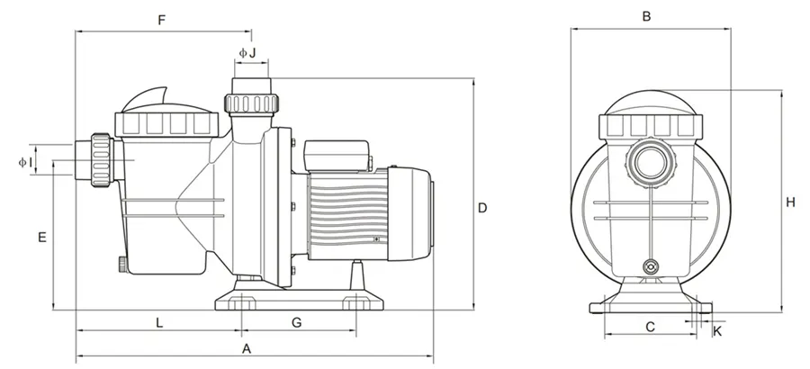 ابعاد پمپ تصفیه استخر جیلانگ مدل FCP-550S